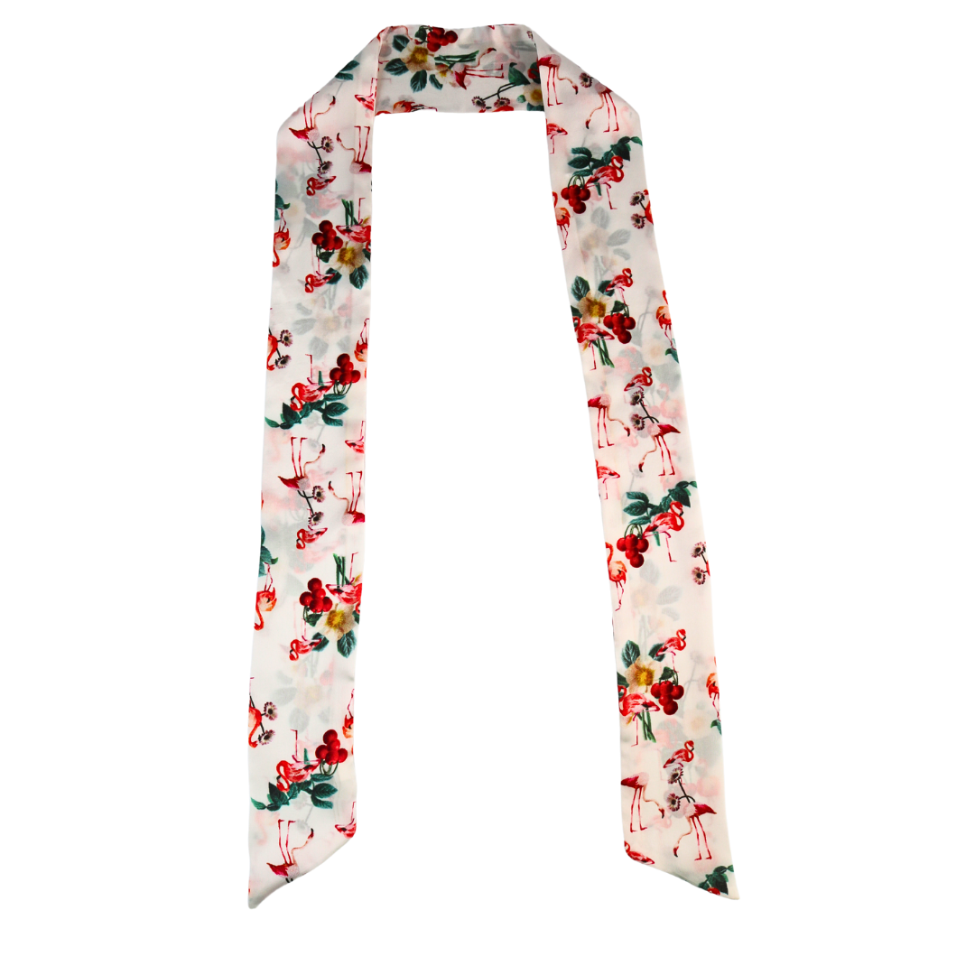 Flamingo Print Silk Skinny Scarf