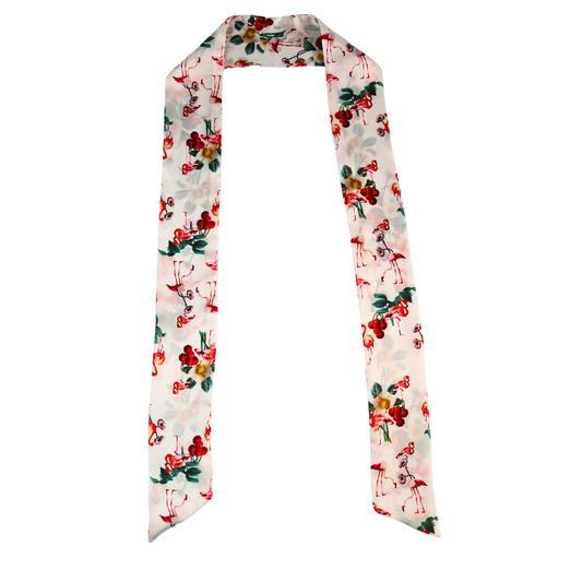 Flamingo Print Silk Skinny Scarf
