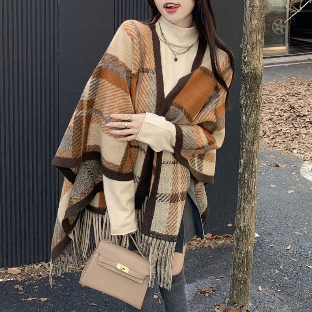 Cashmere poncho with fringe clearance