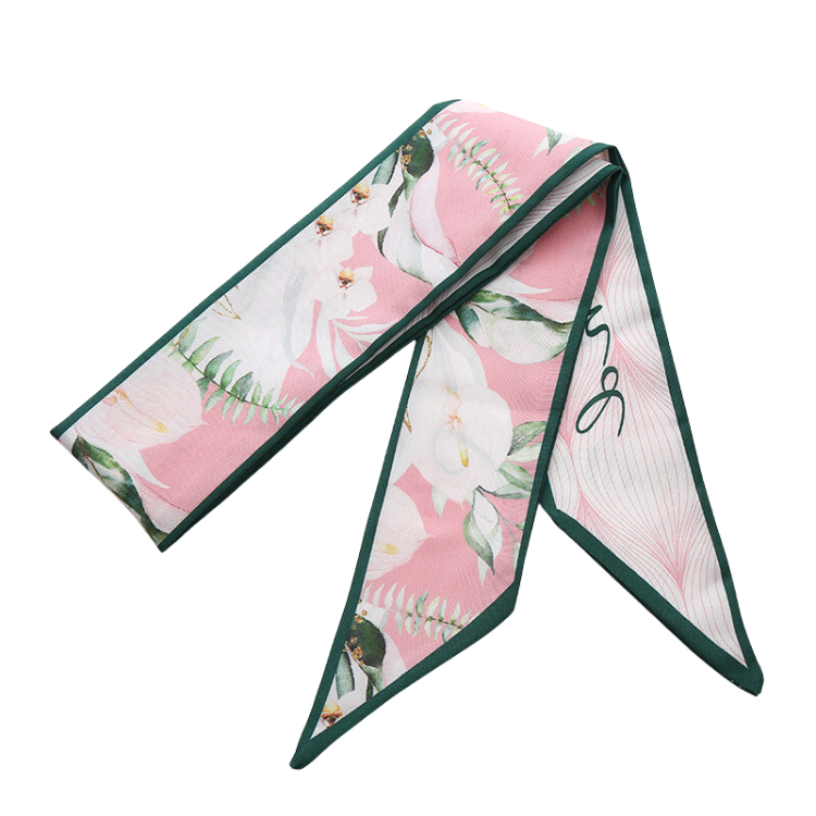 Bufanda de sarga con estampado floral y cinta para bolsos y monederos