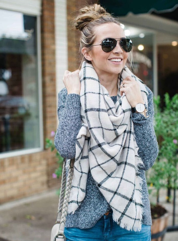Grid Blanket Scarf In Pink