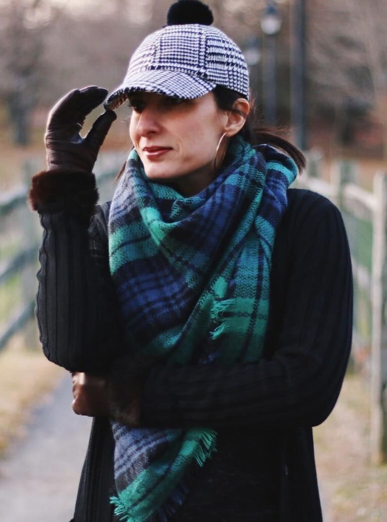 Autumn Plaid Blanket Scarf In Green