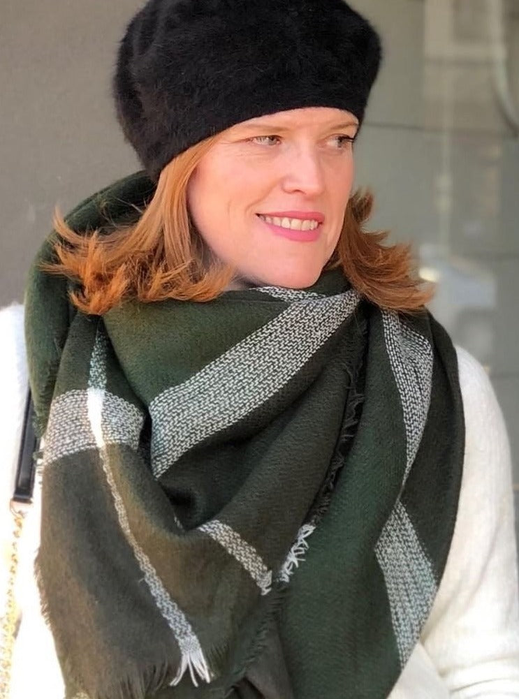 Cozy Warm Blanket Scarf In Olive White