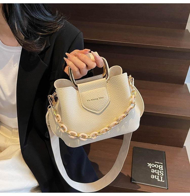 Bolso de mano de moda con asa de cadena, tipo cubo, para mujer
