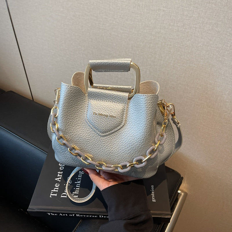 Bolso de mano de moda con asa de cadena, tipo cubo, para mujer