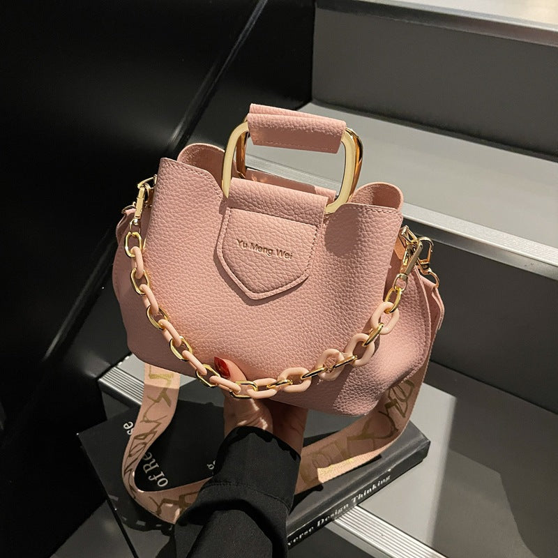 Bolso de mano de moda con asa de cadena, tipo cubo, para mujer