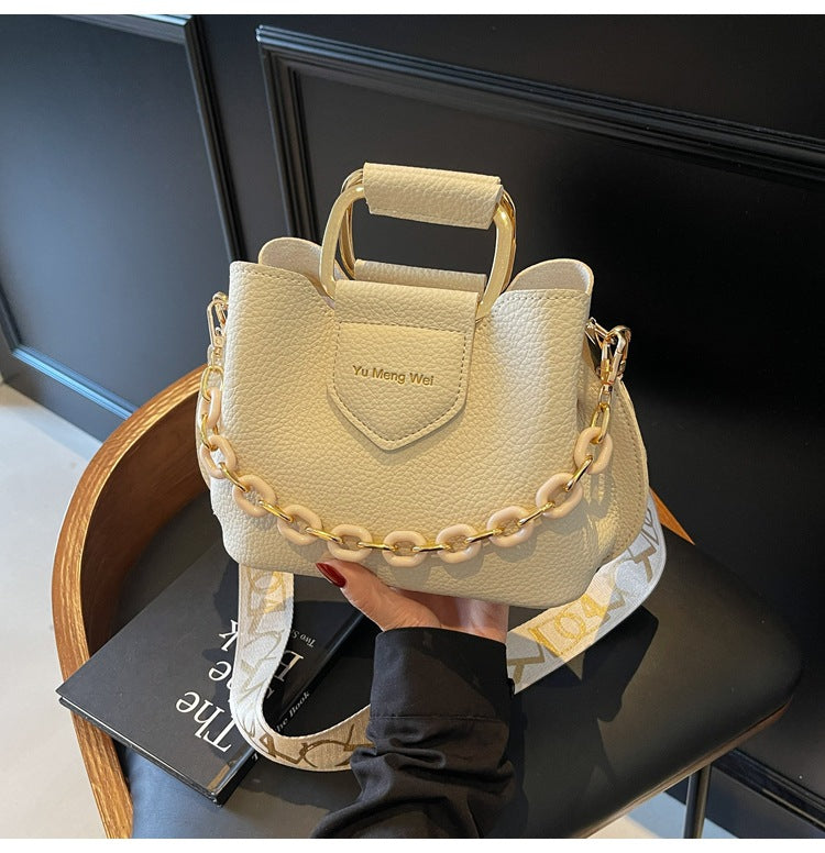Bolso de mano de moda con asa de cadena, tipo cubo, para mujer