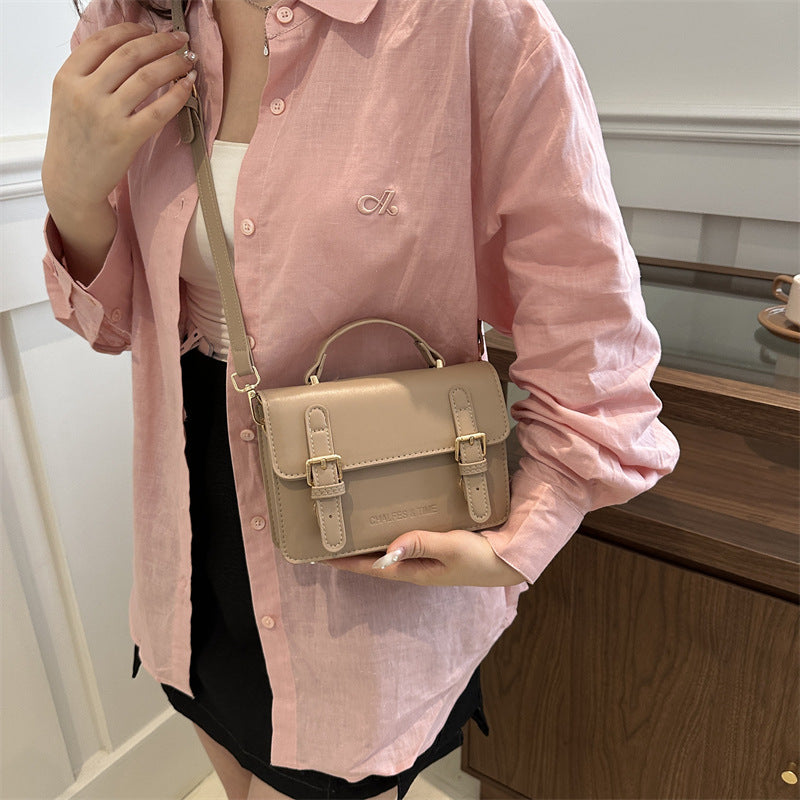 Classic Mini Satchel Bag for Women - Vintage Buckle Crossbody Handbag with Adjustable Strap