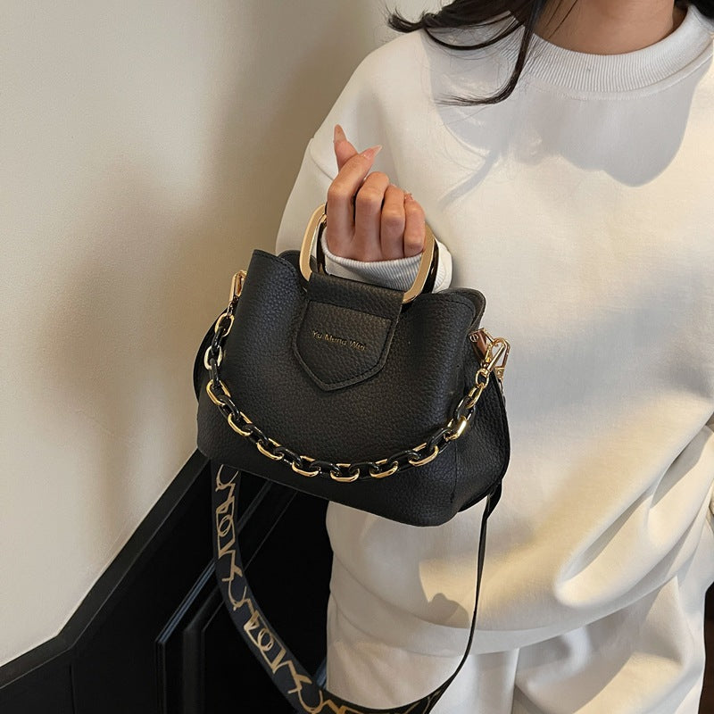 Bolso de mano de moda con asa de cadena, tipo cubo, para mujer