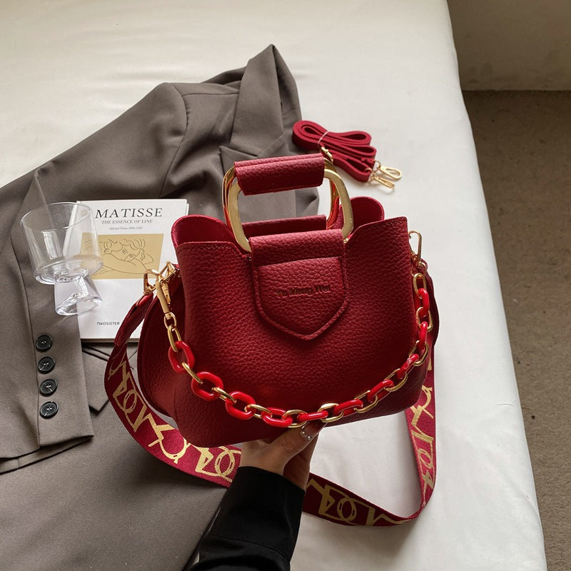 Bolso de mano de moda con asa de cadena, tipo cubo, para mujer