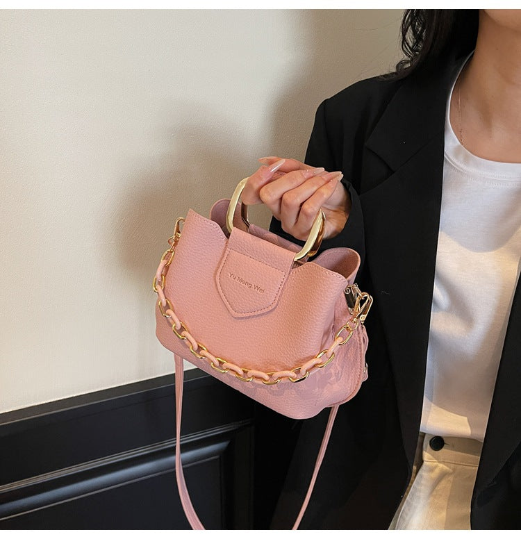 Bolso de mano de moda con asa de cadena, tipo cubo, para mujer