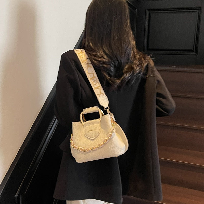 Bolso de mano de moda con asa de cadena, tipo cubo, para mujer
