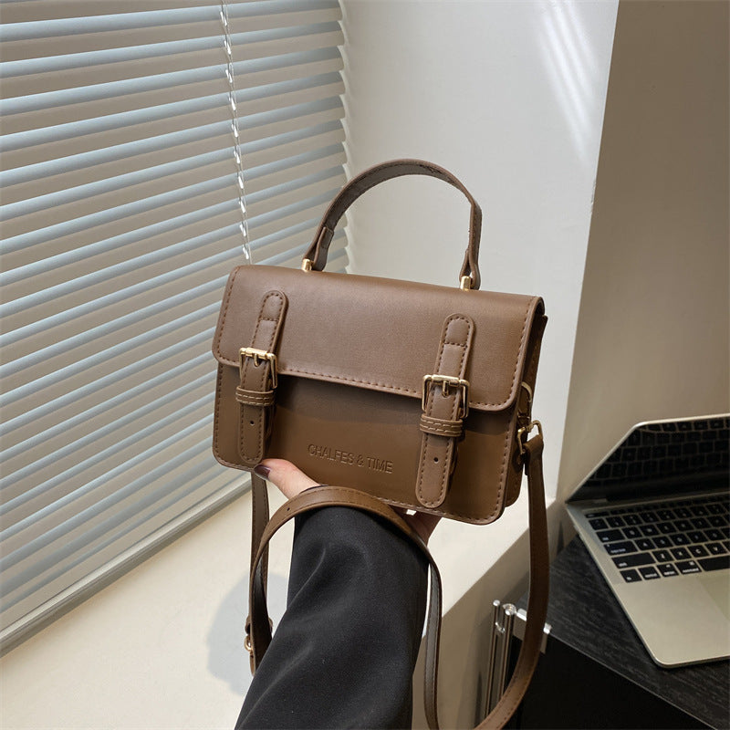 Classic Mini Satchel Bag for Women - Vintage Buckle Crossbody Handbag with Adjustable Strap