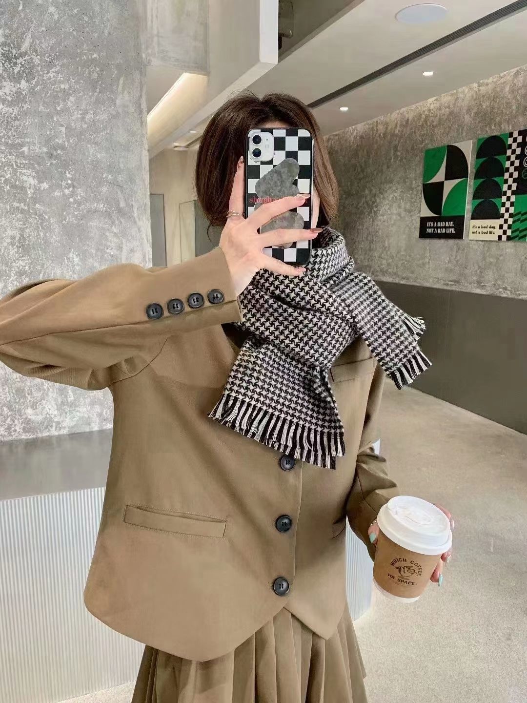 Bufanda para mujer Otoño Invierno Pata de Gallo Chal Cálido