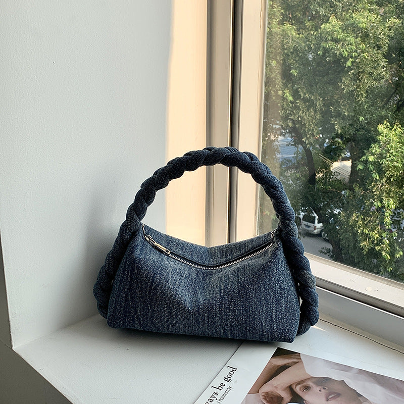 Bolso de mano vintage de mezclilla para mujer, bandolera de tela vaquera, ligero, de diseñador, con cadena