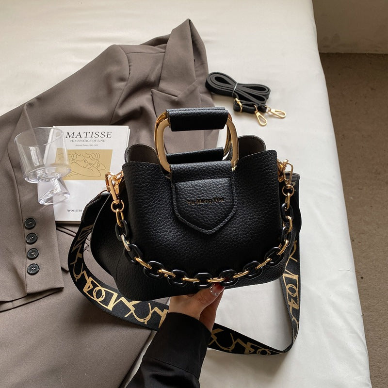 Bolso de mano de moda con asa de cadena, tipo cubo, para mujer