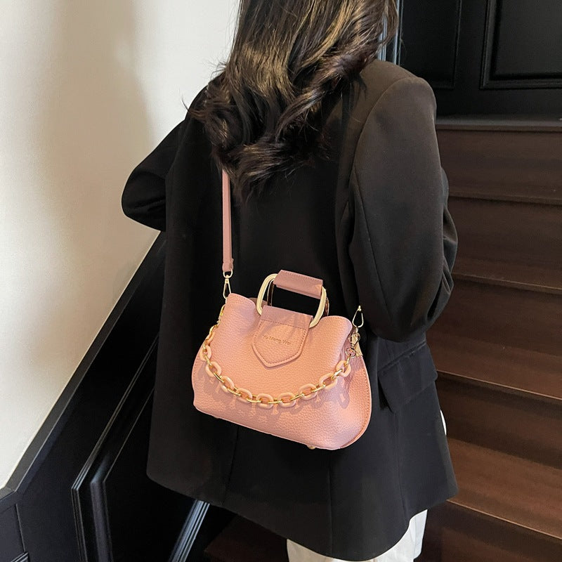Bolso de mano de moda con asa de cadena, tipo cubo, para mujer