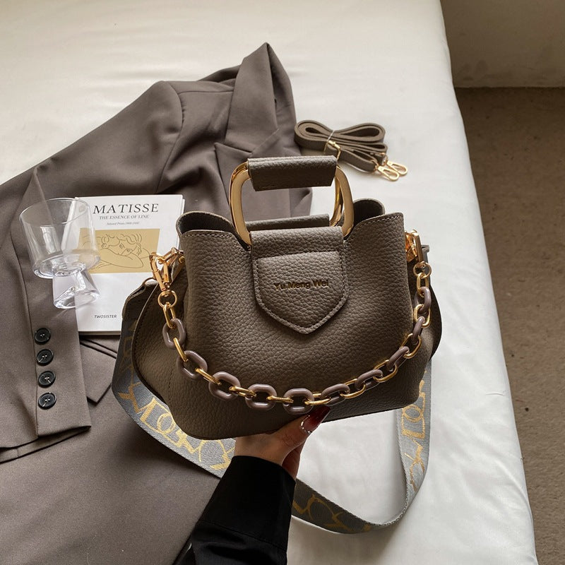 Bolso de mano de moda con asa de cadena, tipo cubo, para mujer