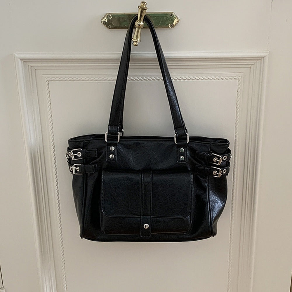 Black vintage buckle tote bag