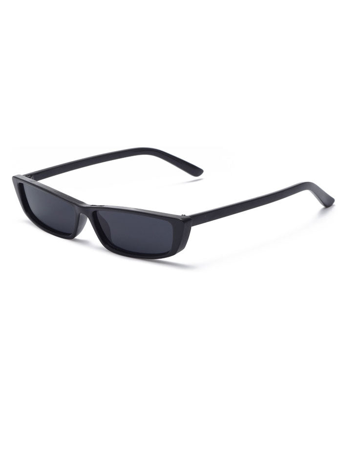 Retro Thin Rectangle 1990's Small Tiny Sunglasses Black