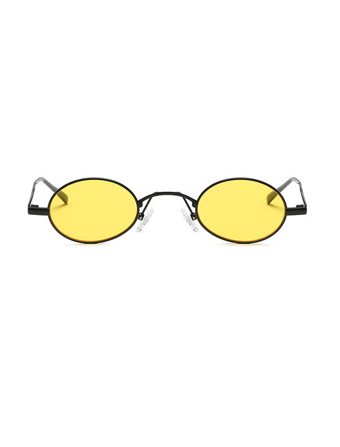 Retro 1990's Small Oval Metal Sunglasses Yellow