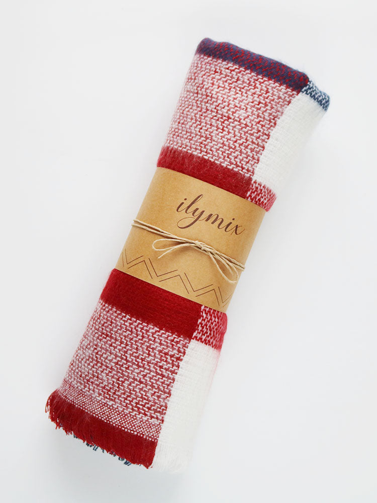 Bufanda manta Cozy Days en azul marino y rojo