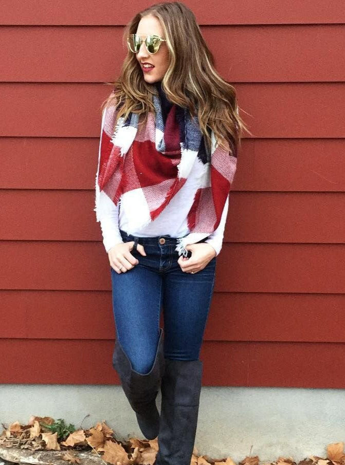 Plaid Blanket Scarf Burgundy