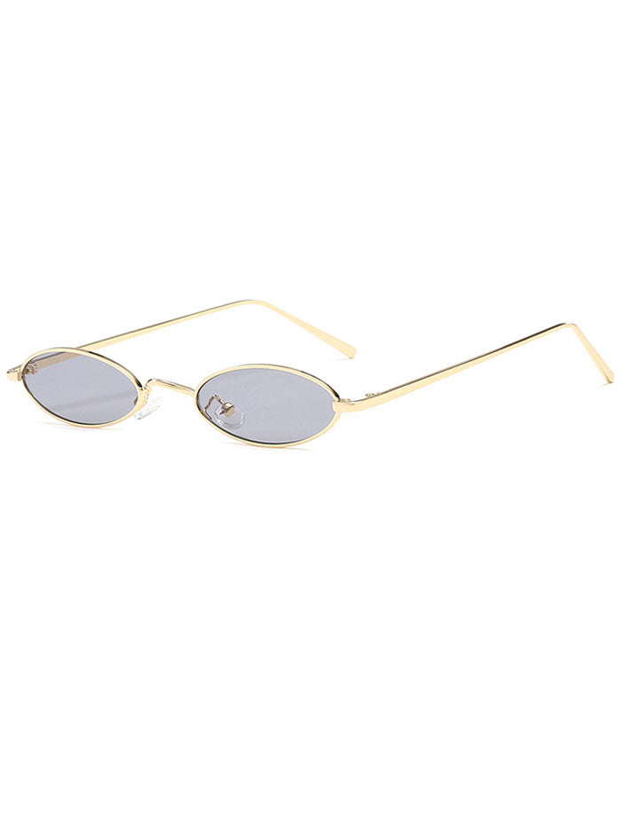 Retro 90's Small Oval Metal Flat Lens Sunglasses