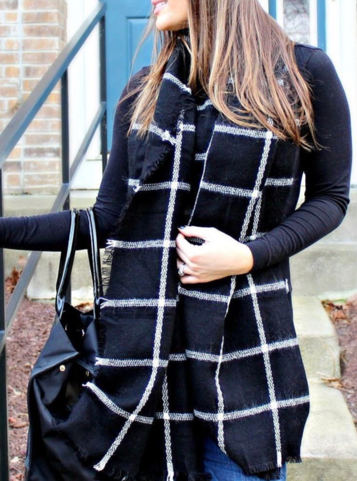 Grids Tartan Black White Scarf