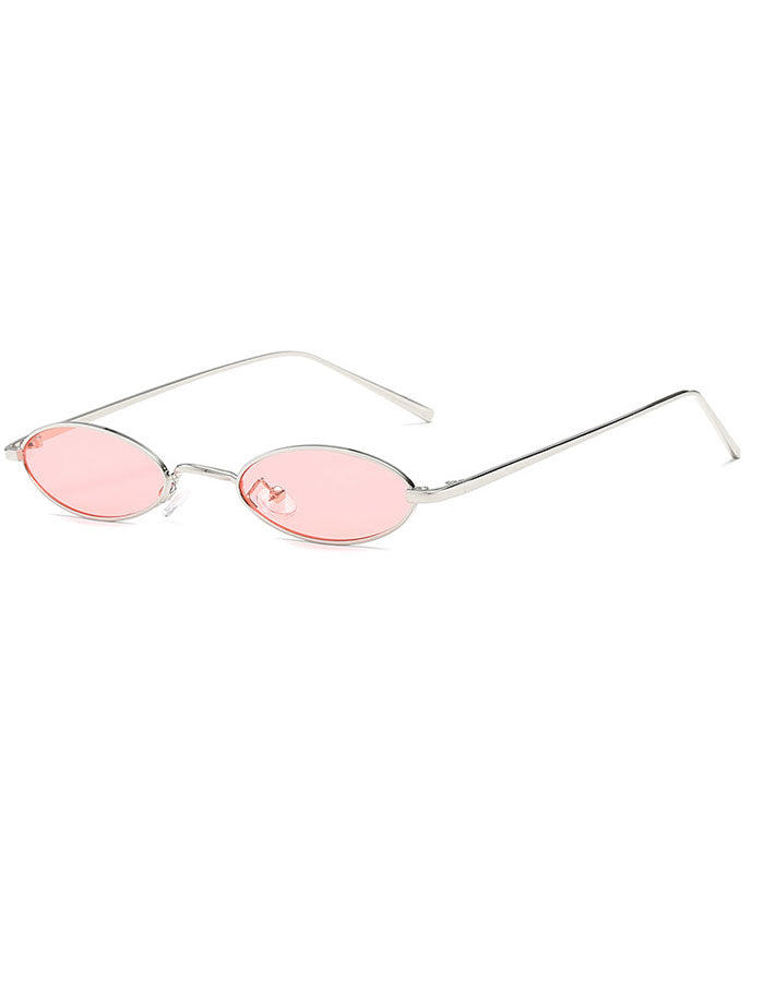 Retro 90's Small Oval Metal Flat Lens Sunglasses