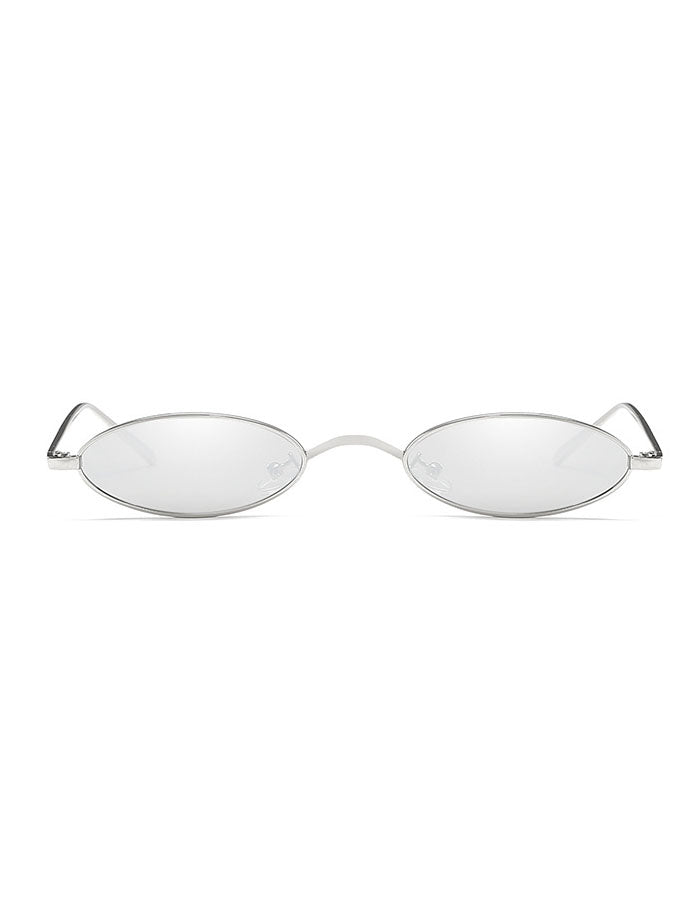 Retro 90's Small Oval Metal Flat Lens Sunglasses