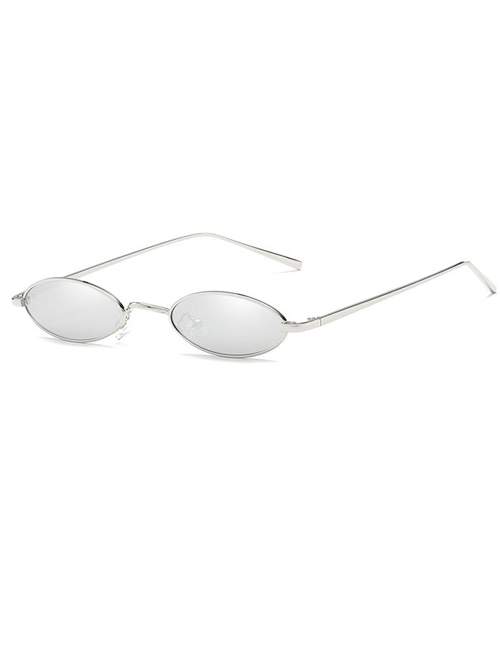 Retro 90's Small Oval Metal Flat Lens Sunglasses