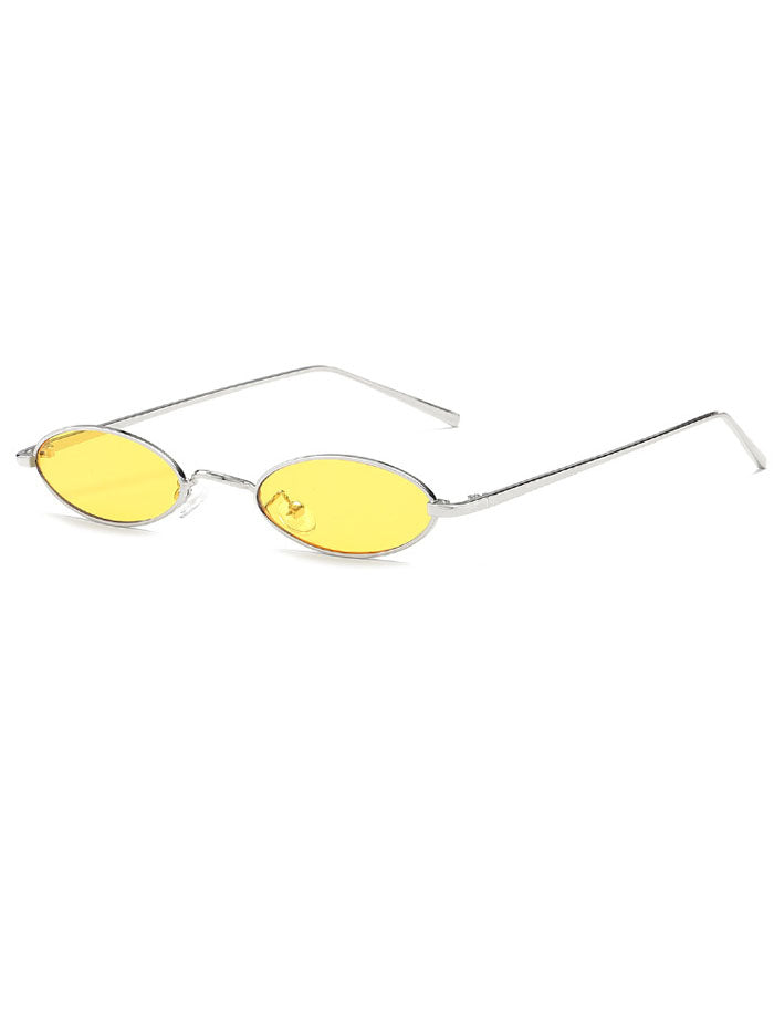 Retro 90's Small Oval Metal Flat Lens Sunglasses