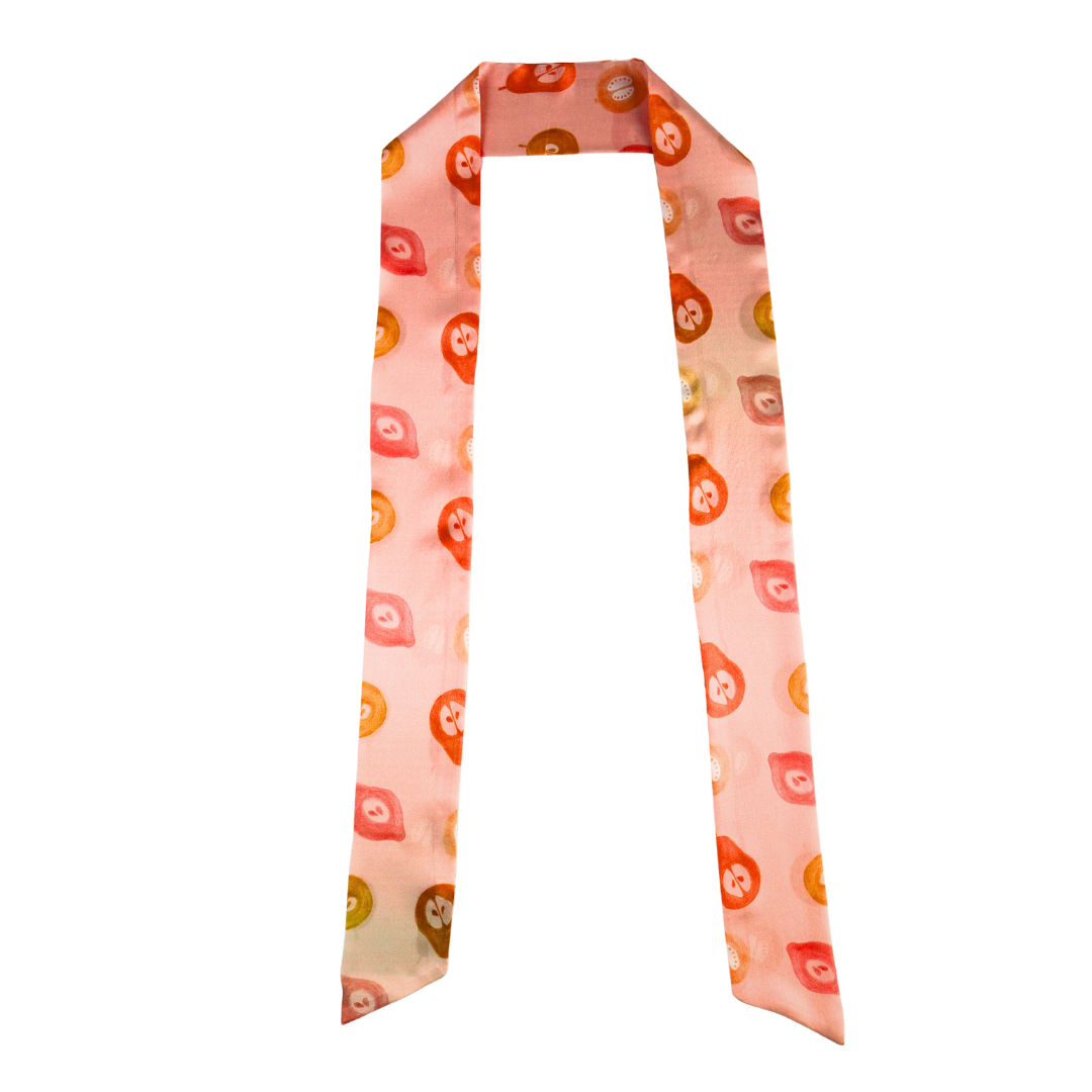 Peach Print Silk Skinny Scarf