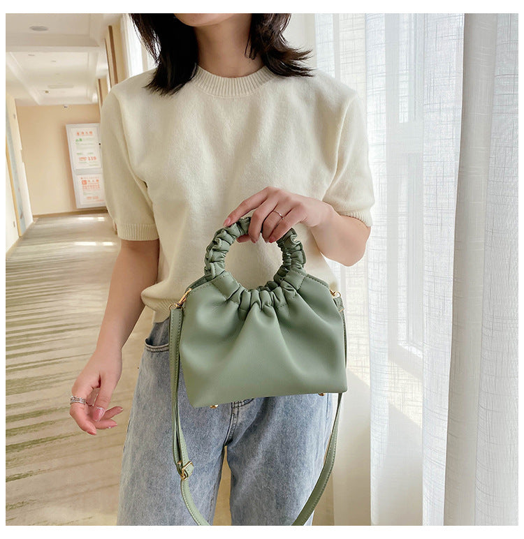 Solid Color Messenger Bag Pleated Texture Crossbody Bag