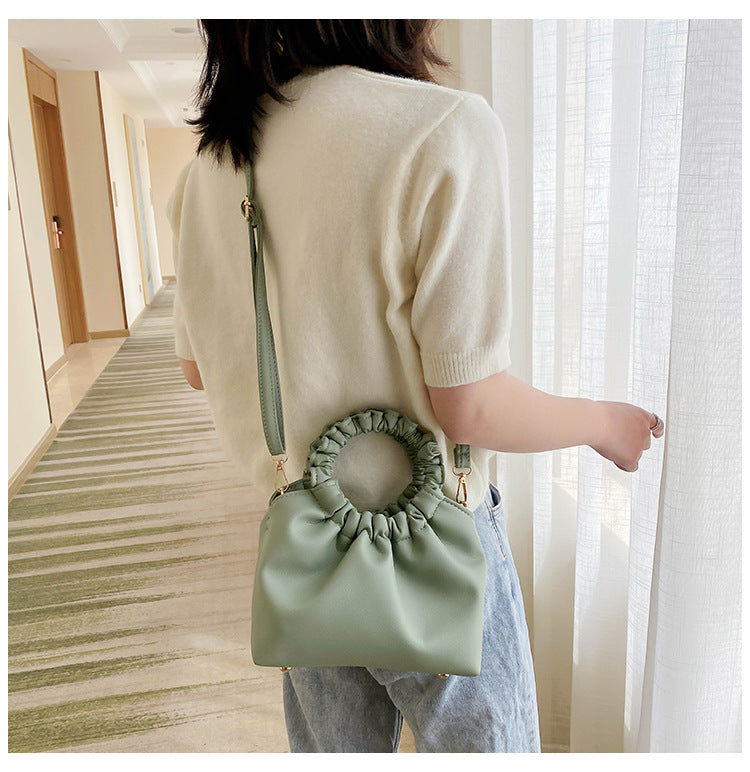 Solid Color Messenger Bag Pleated Texture Crossbody Bag