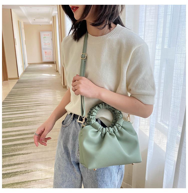 Solid Color Messenger Bag Pleated Texture Crossbody Bag