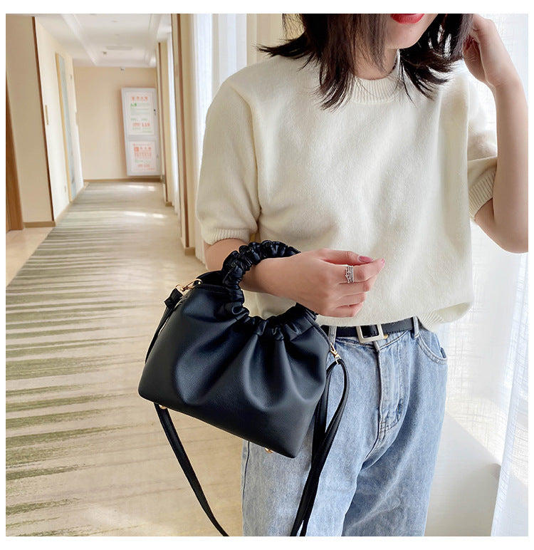 Solid Color Messenger Bag Pleated Texture Crossbody Bag