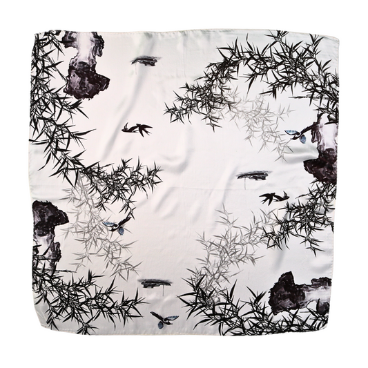 Black White Bamboo Print Silk Bandana Scarves