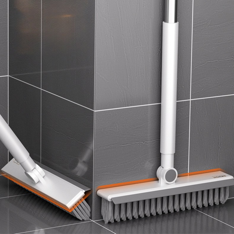 Floor Scrub Brush 2-in-1 Cleaner with Scraper V-Shaped Bristles
