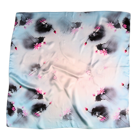 Lotus Print Silk Bandana Scarves