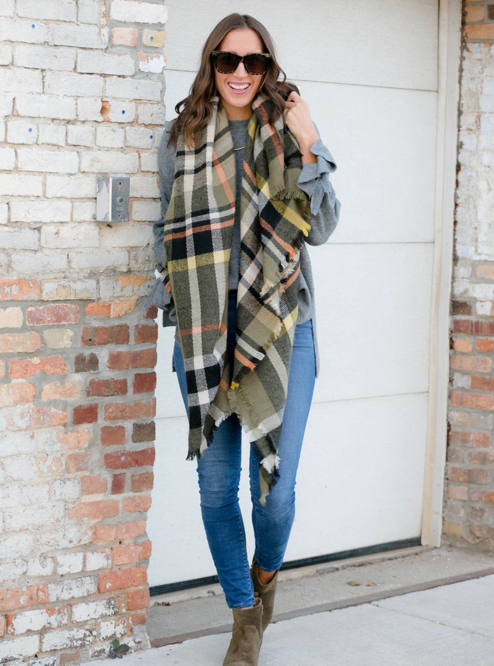 Cozy Warm Blanket Scarf In Olive Green