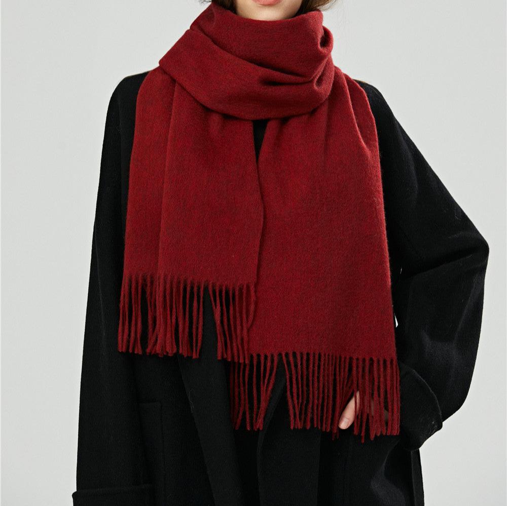 Wool Scarf for Women Solid Color Tassel Shawl