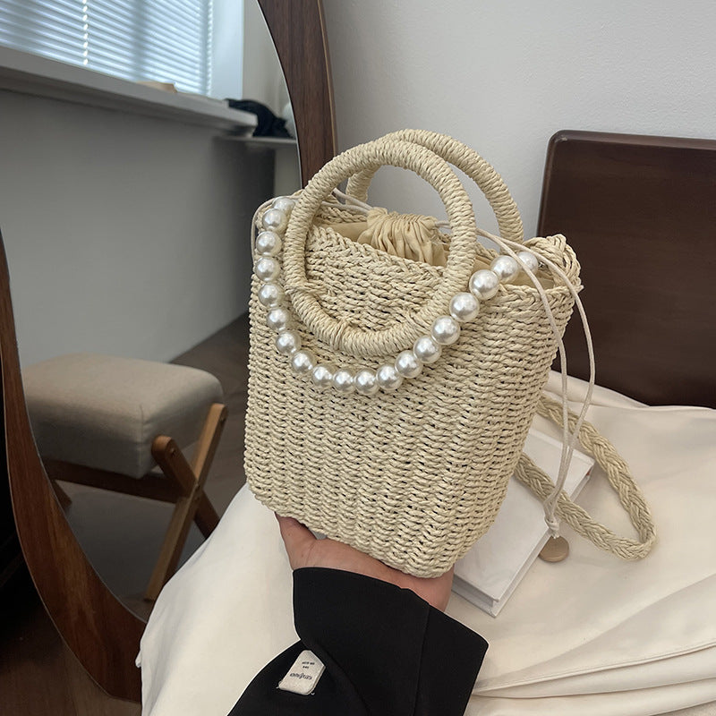 Straw Shoulder Bag Hand Woven Bucket Bag Handbag