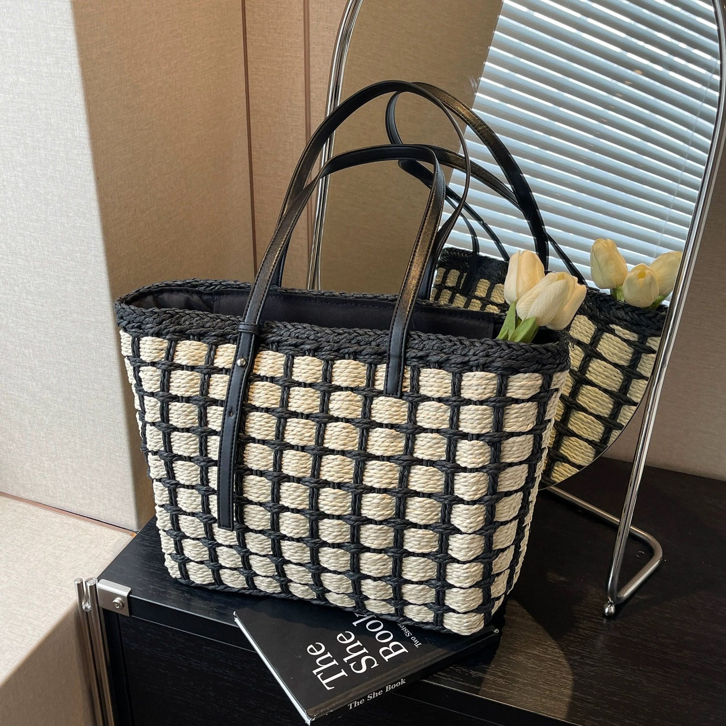 Hand Woven Straw Bag Women's Beach Shoulder Tote Bags
