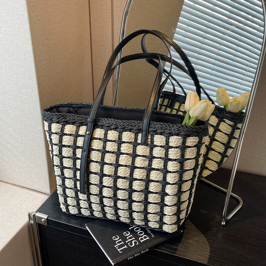 Hand Woven Straw Bag Women's Beach Shoulder Tote Bags