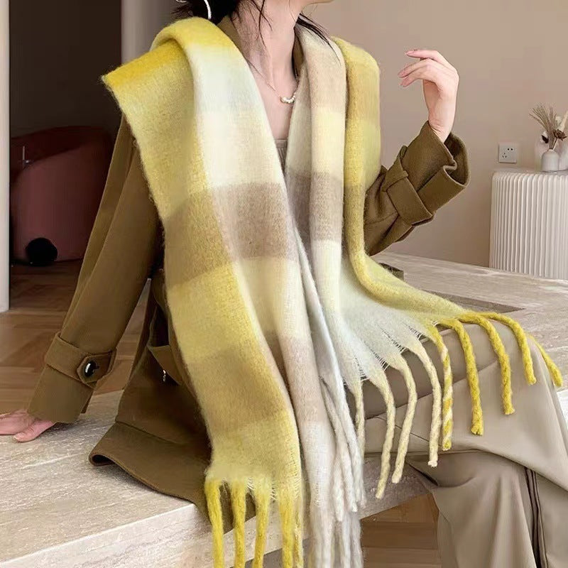 Women Fall Winter Plaid Chunky Scarves