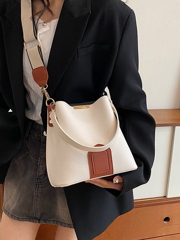 Casual Chic Bucket Bag Wide Shoulder Strap Messenger Bag