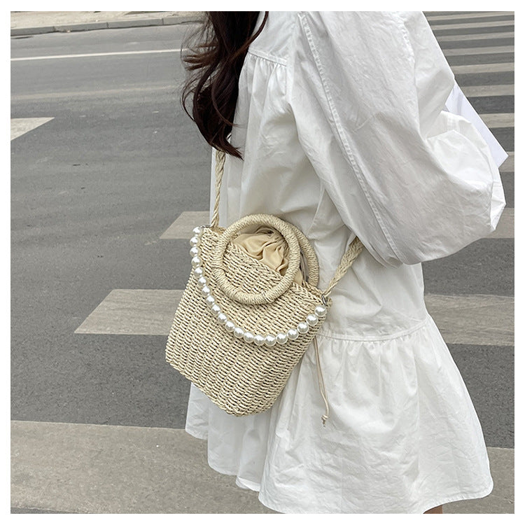 Straw Shoulder Bag Hand Woven Bucket Bag Handbag