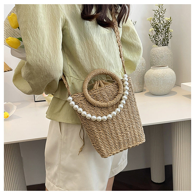 Straw Shoulder Bag Hand Woven Bucket Bag Handbag